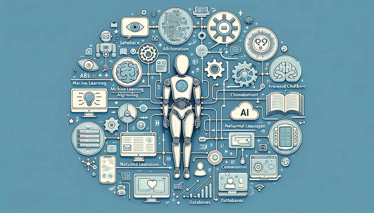 Image depicting the functionality and core components of AI chatbots