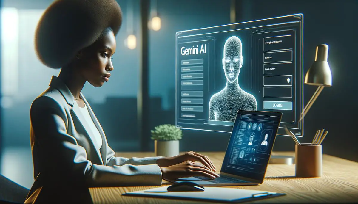 A realistic image of a person logging into Gemini AI on a computer