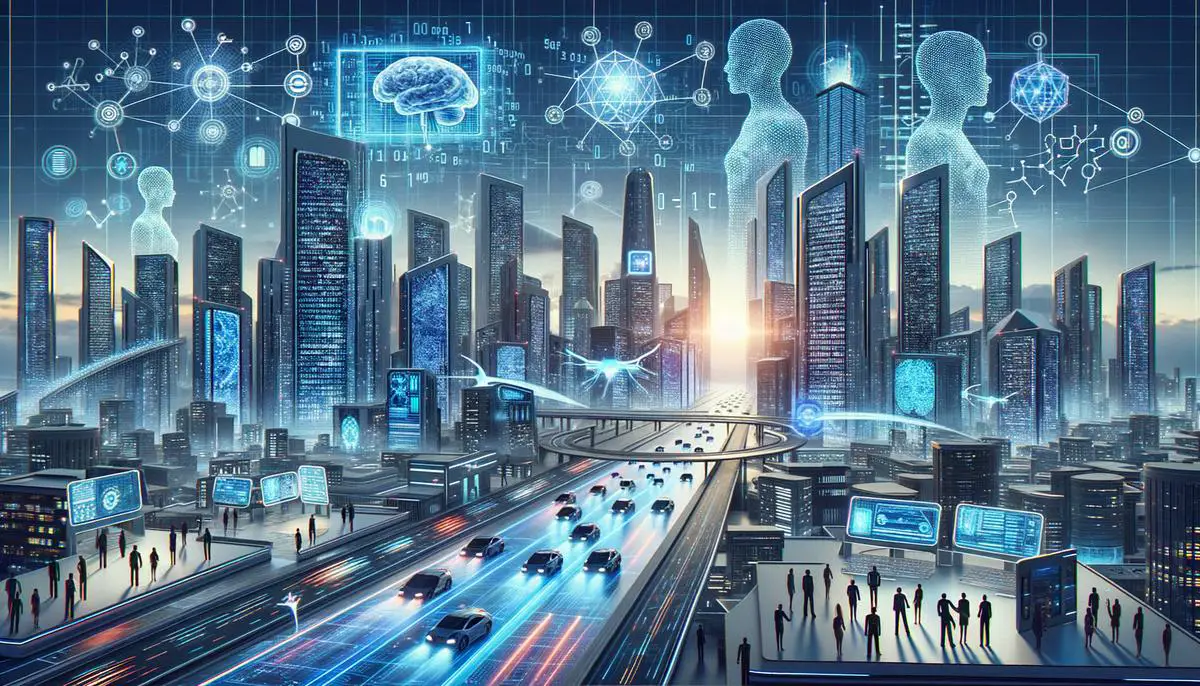 A futuristic image symbolizing the advancements and challenges in the future of internet-connected AIs
