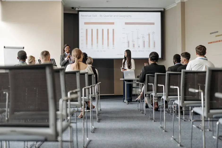 A diverse group of data professionals networking at a data analysis conference or meetup