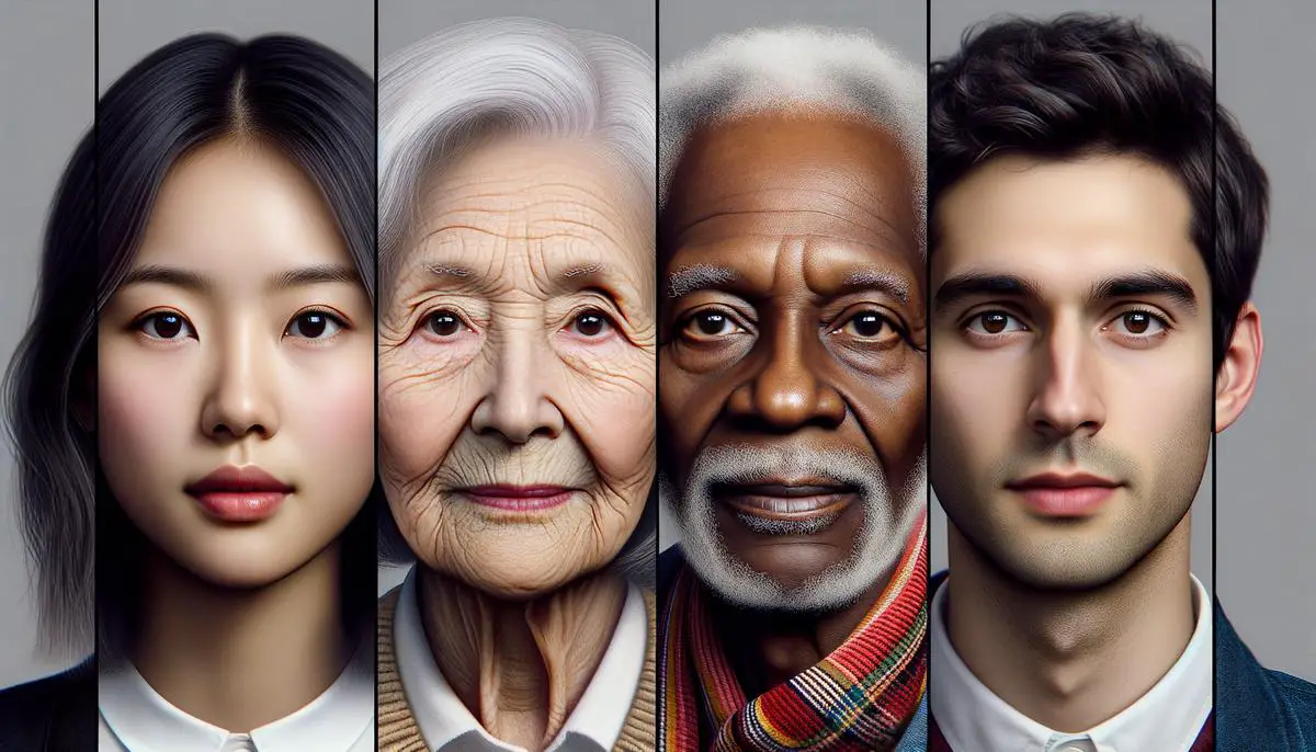 A collage of realistic AI-generated faces of diverse ethnicities and ages