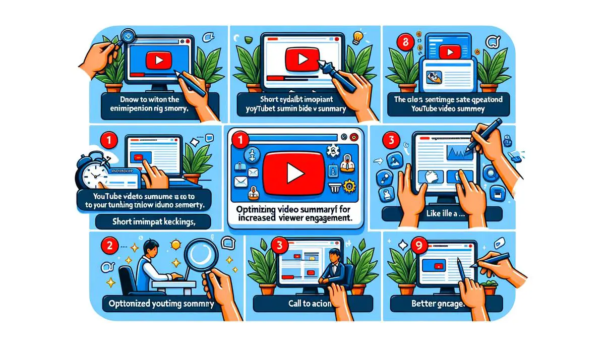A visual representation of steps to optimize YouTube video summaries for engagement